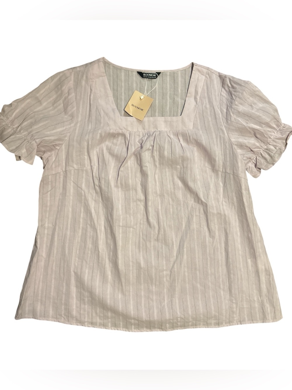 BloomChic 100% Cotton Dusty Mauve Square Neck Puff Sleeve Top